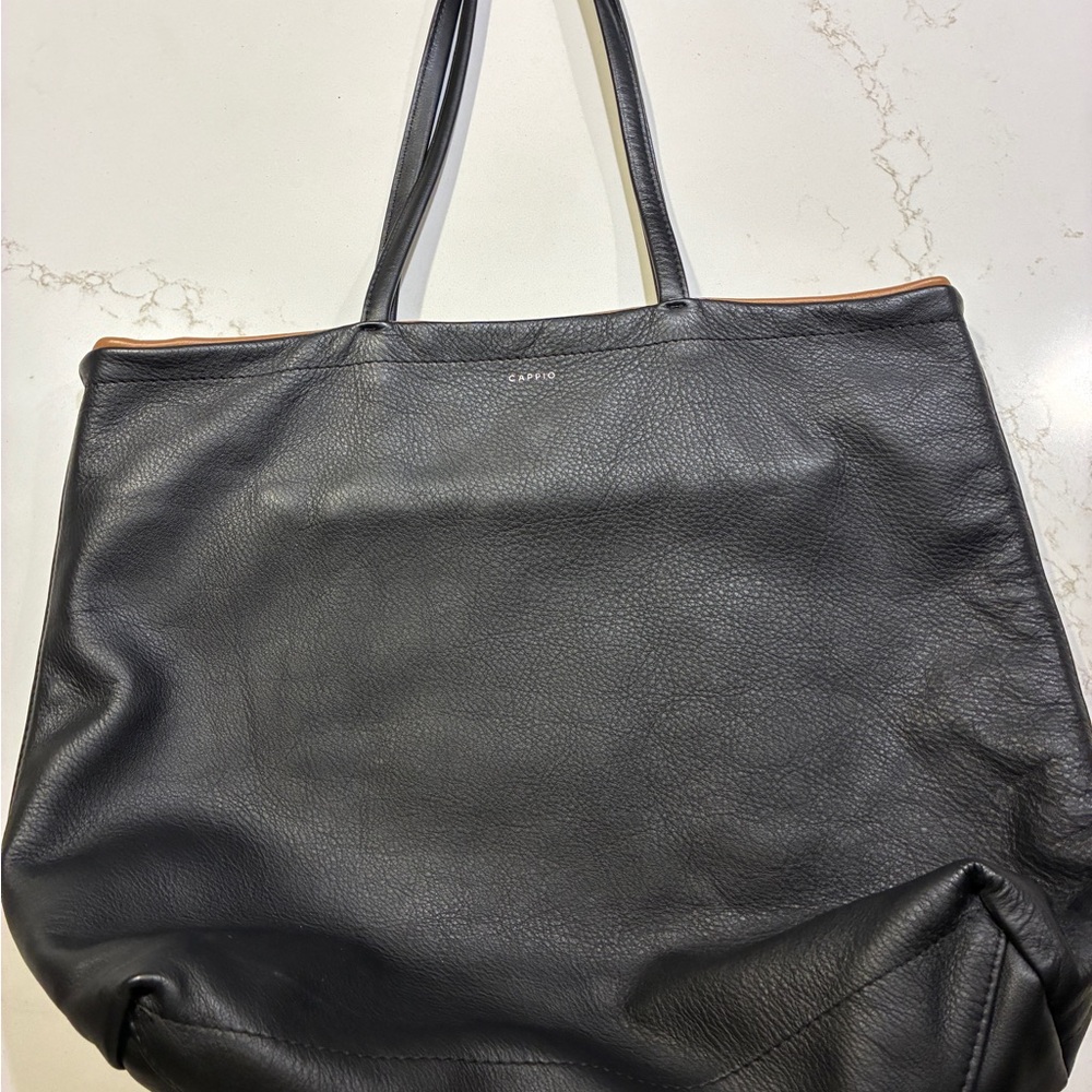 REVERSIBLE Cappio Black Leather Tote Bag EUC